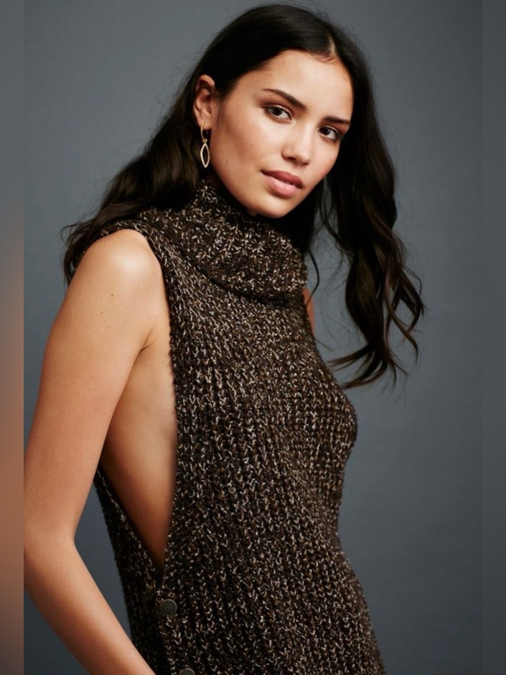 Free People Valentina Sleeveless Tunic Sweater Brown Combo Size XS - Picture 3 of 15